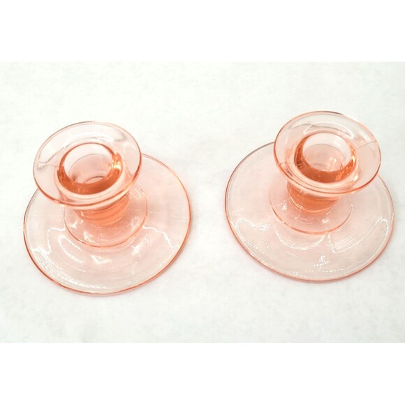 VTG PAIR PINK DEPRESSION GLASS CANDLESTICKS HOLDERS Shabby Chic Farmhouse Decor - Picture 5 of 10